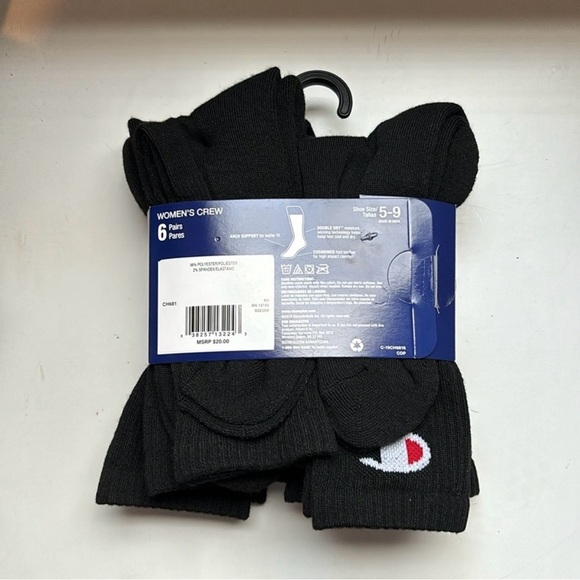 New Champion Socks Women’s 6 Pair Black Crew Socks Athletic Casual Activewear - Picture 4 of 12